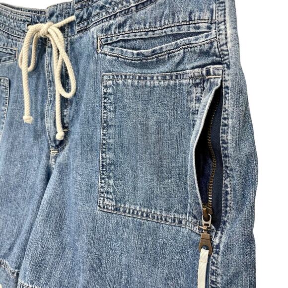Vintage 90s Women’s Riders Light Wash Drawstring Jean Shorts Cargo Zip Pockets - Picture 4 of 9